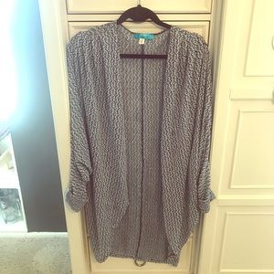 Oversized drapey navy and white cardigan